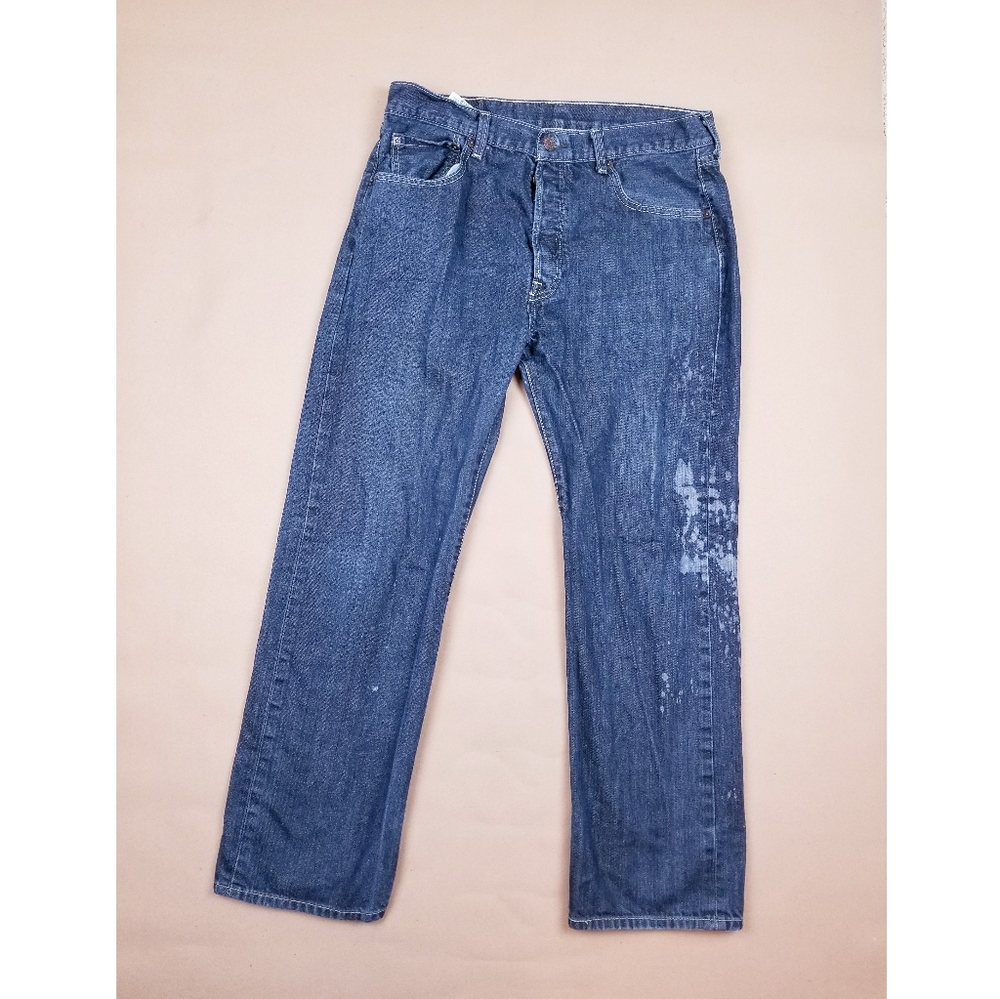 Levi's 501 Dark Wash Bleach Stains Denim Jeans